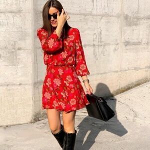 NEW ZARA‎ | Floral Print Midi Dress Long Sleeve WOMENS SIZE M